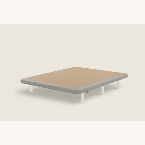 Used Custom Made Suede Bed Base with Wooden Legs for sale on AptDeco