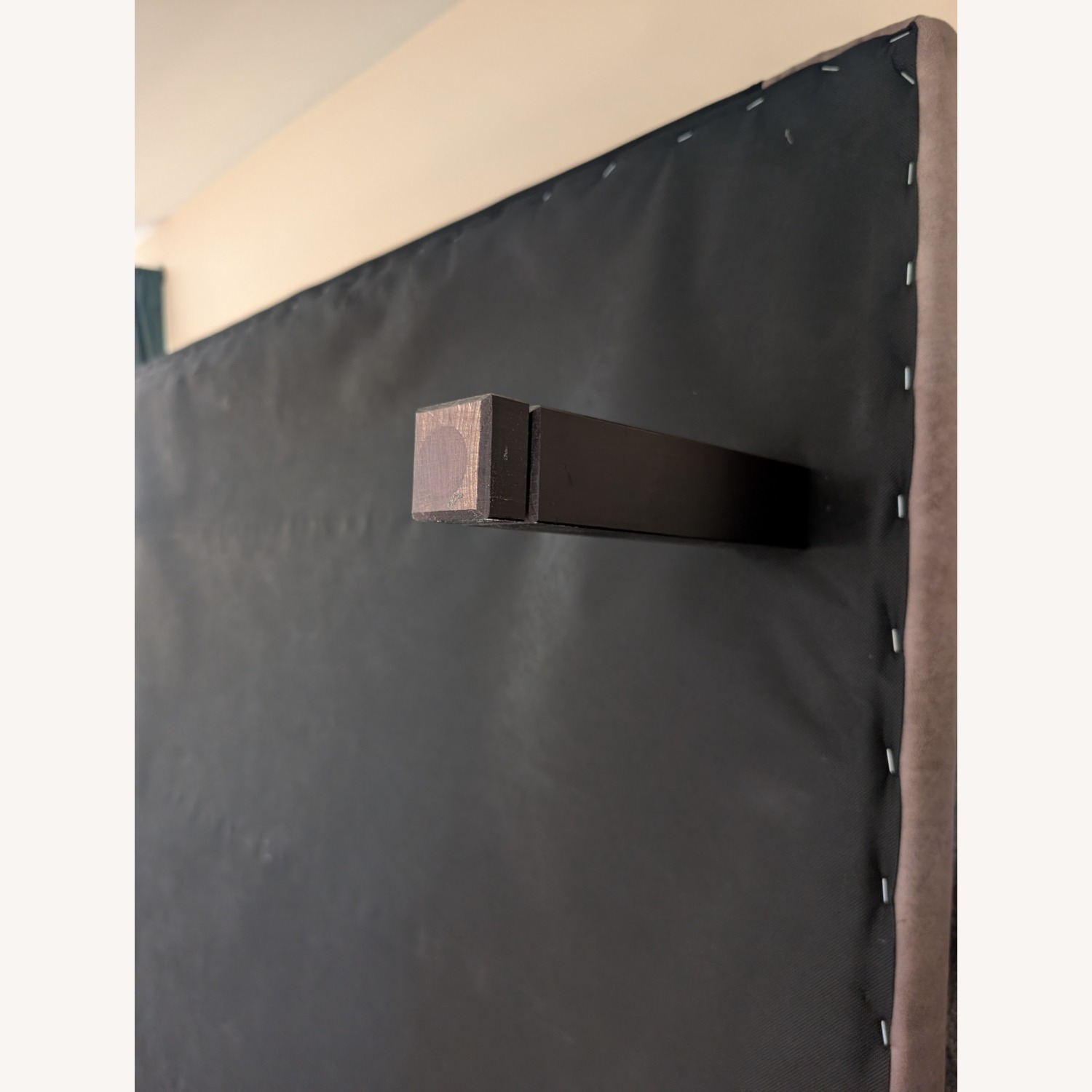 Custom Made Suede Bed Base with Wooden Legs - image-5