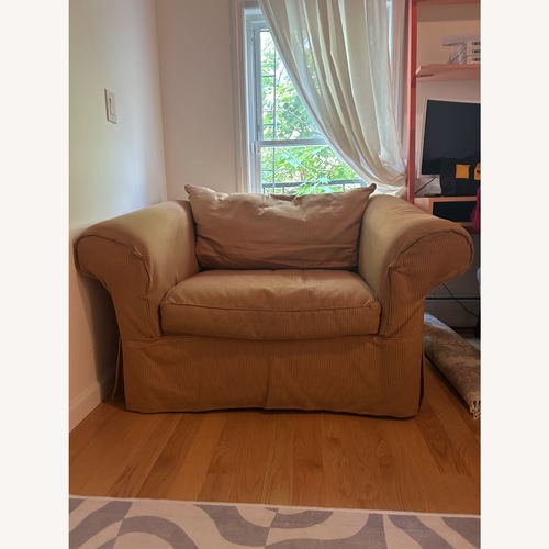 Used Rowe Furniture Orange Fabric Chair and a Half for sale on AptDeco
