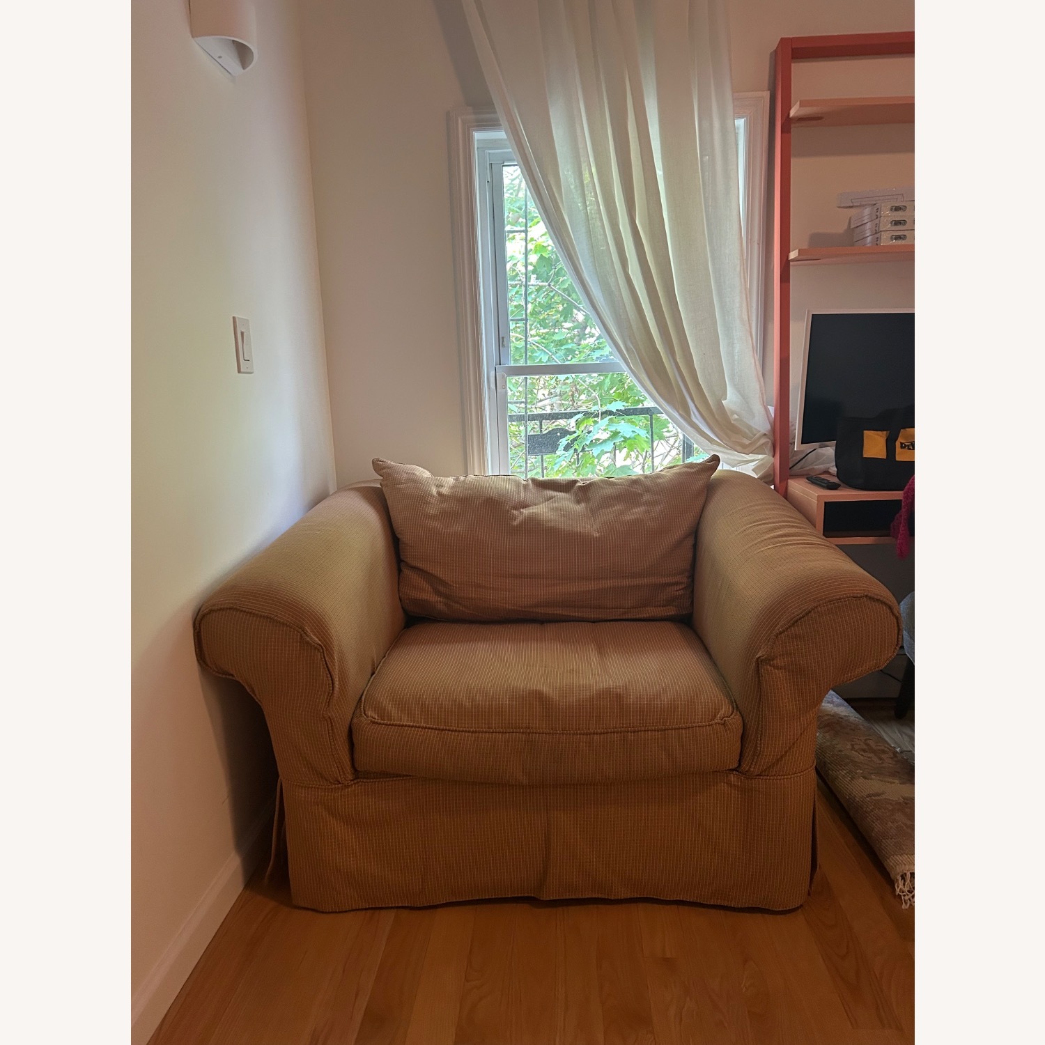 Rowe Furniture Orange Fabric Chair and a Half - image-1