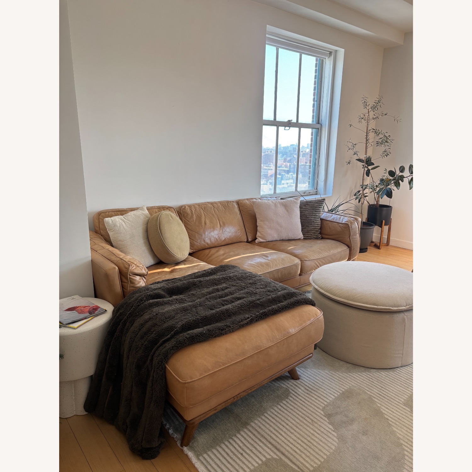 Article Timber Leather Left Chaise Sectional - image-1