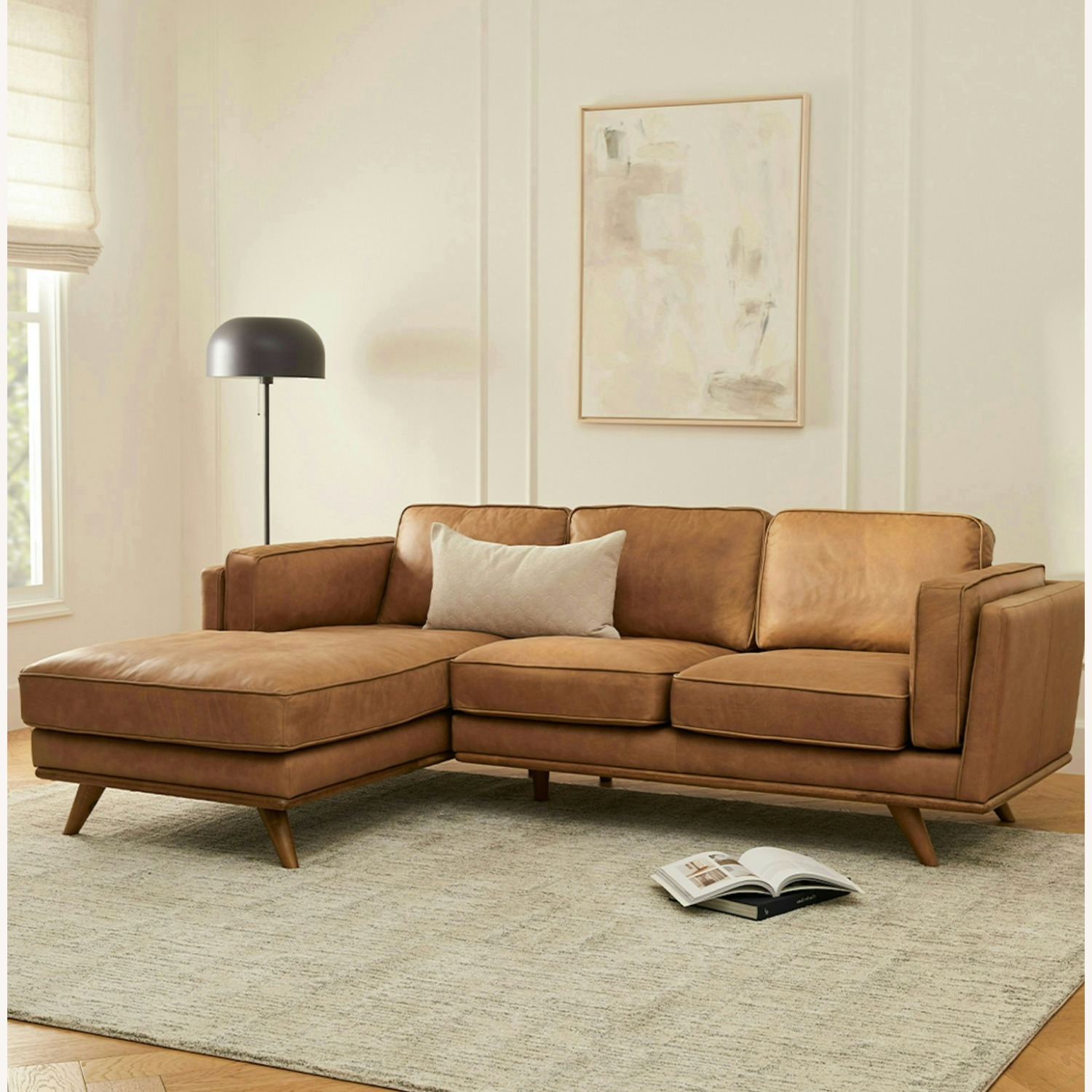 Article Timber Leather Left Chaise Sectional - image-12