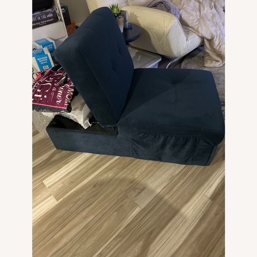 Used Raymour & Flanigan Blue Fabric Recliner for sale on AptDeco