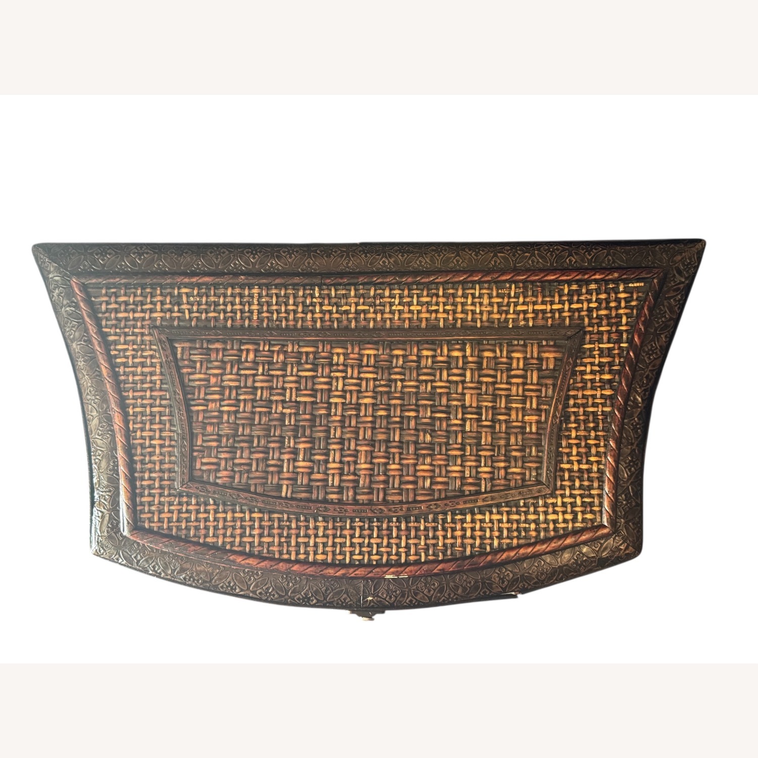 Rare 19th C. Bow-Front Ebonized Wood & Cane Chest - image-9