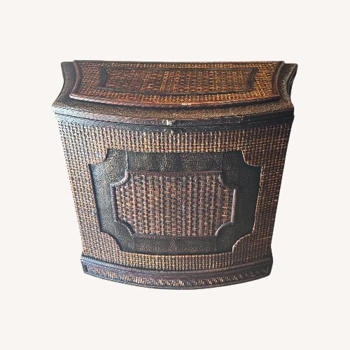 Used Rare 19th C. Bow-Front Ebonized Wood & Cane Chest for sale on AptDeco