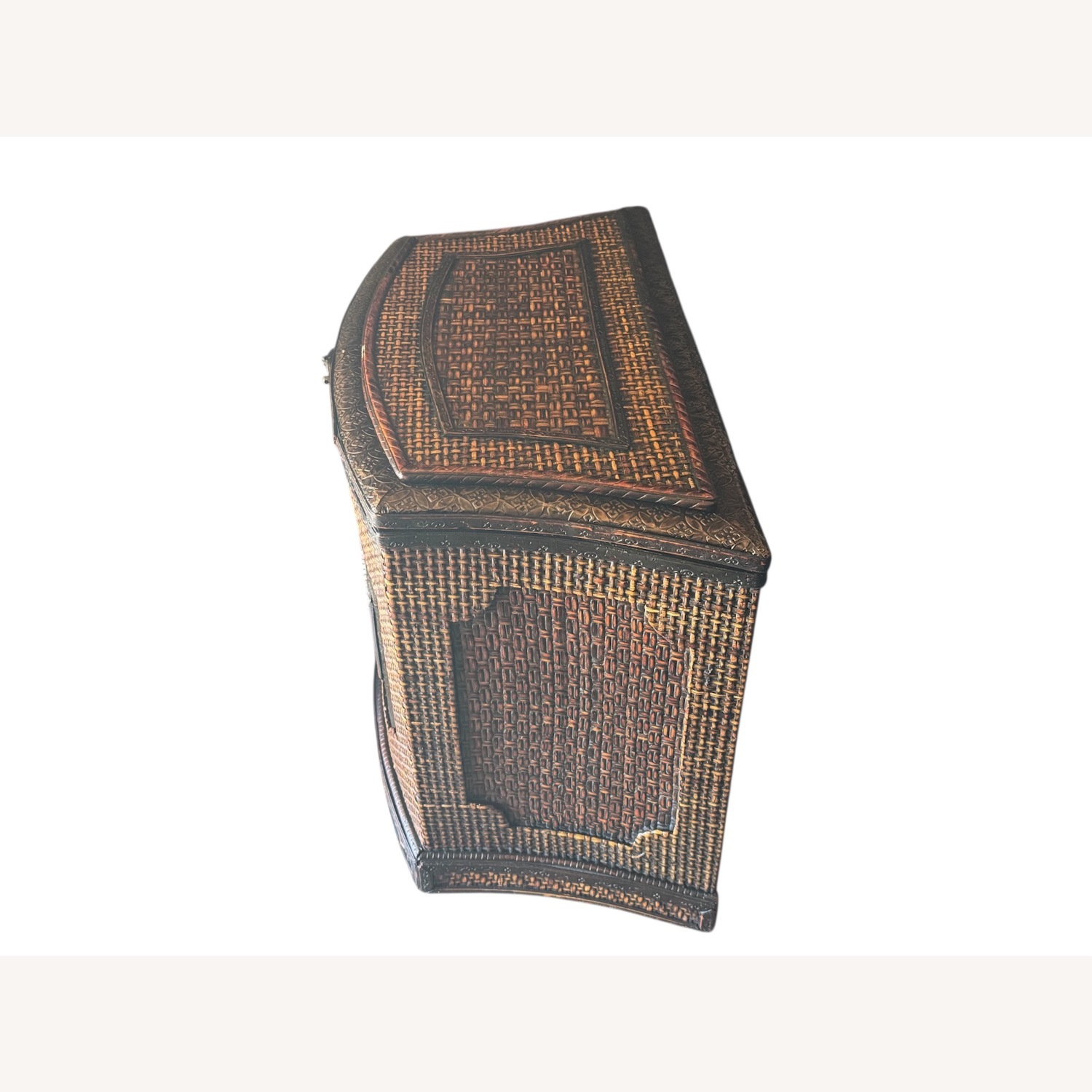 Rare 19th C. Bow-Front Ebonized Wood & Cane Chest - image-10