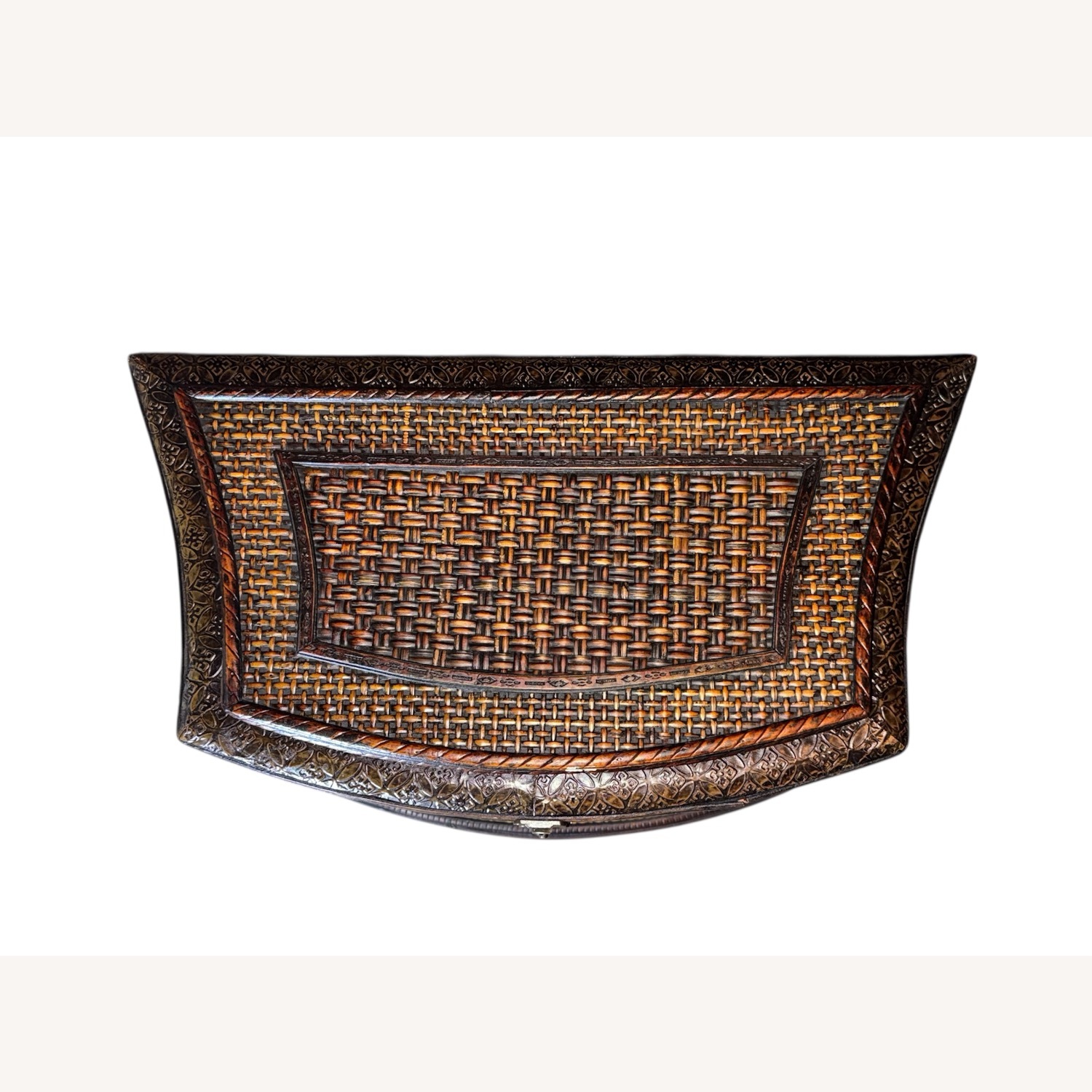 Rare 19th C. Bow-Front Ebonized Wood & Cane Chest - image-4