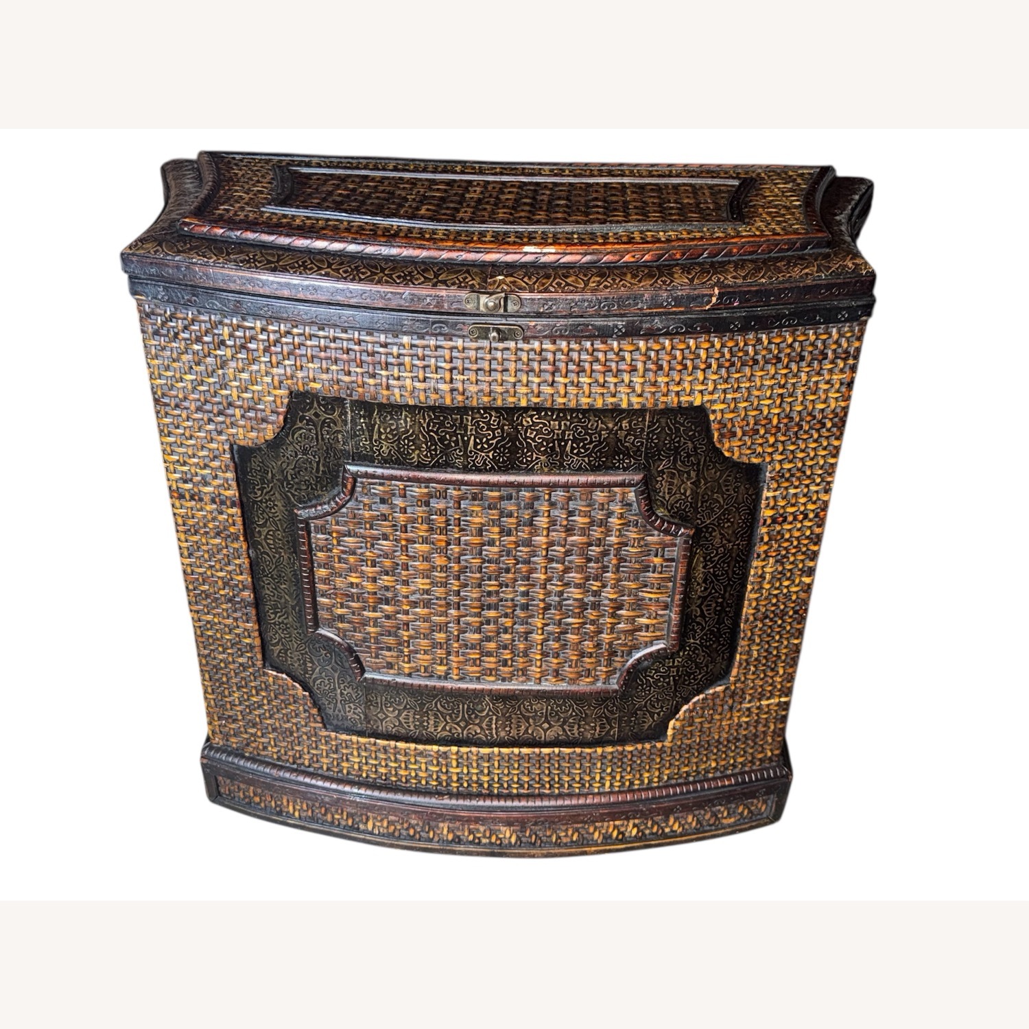 Rare 19th C. Bow-Front Ebonized Wood & Cane Chest - image-5