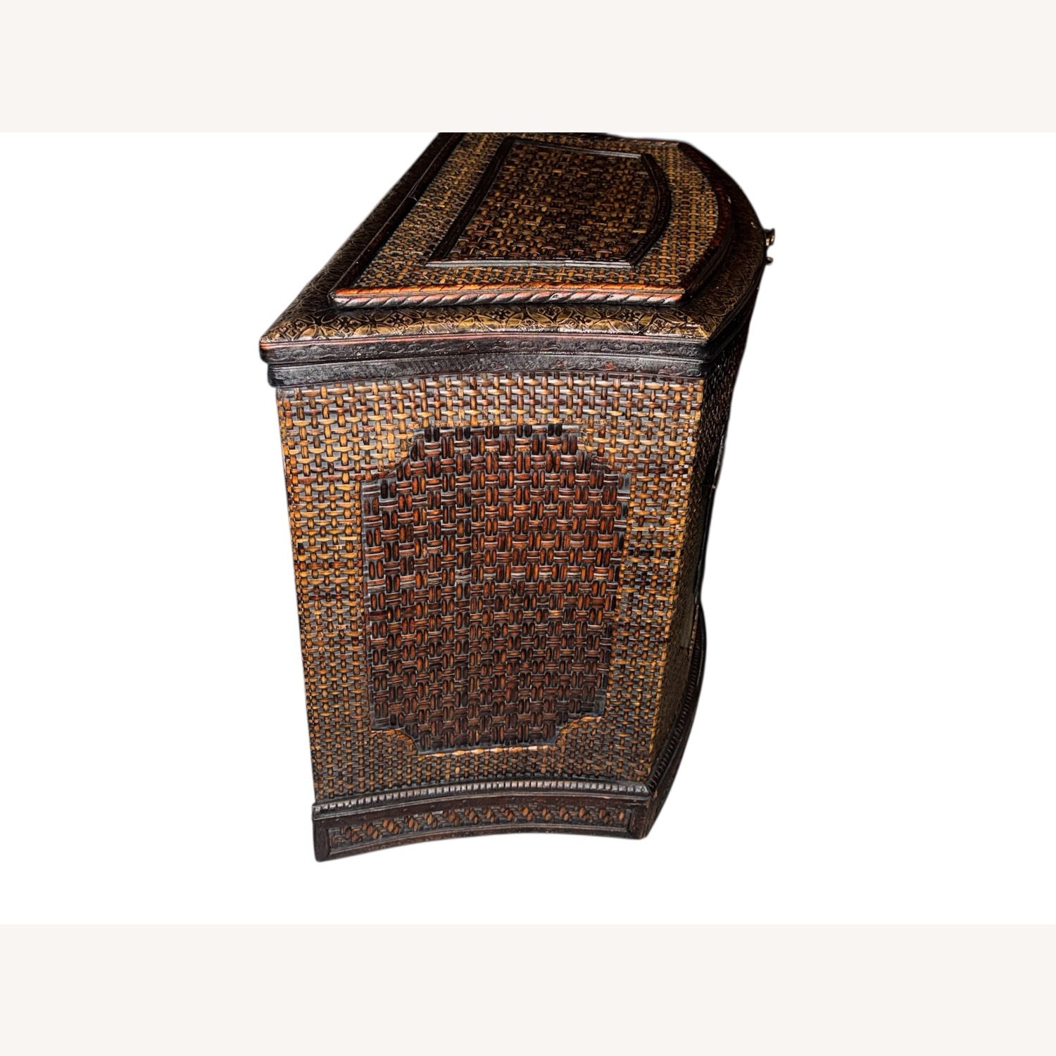 Rare 19th C. Bow-Front Ebonized Wood & Cane Chest - image-6