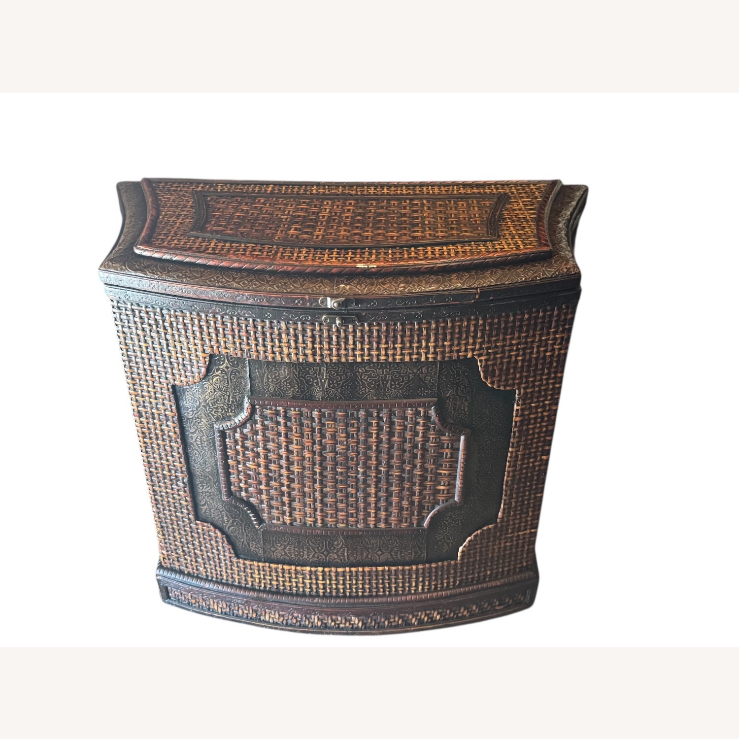 Rare 19th C. Bow-Front Ebonized Wood & Cane Chest - image-1