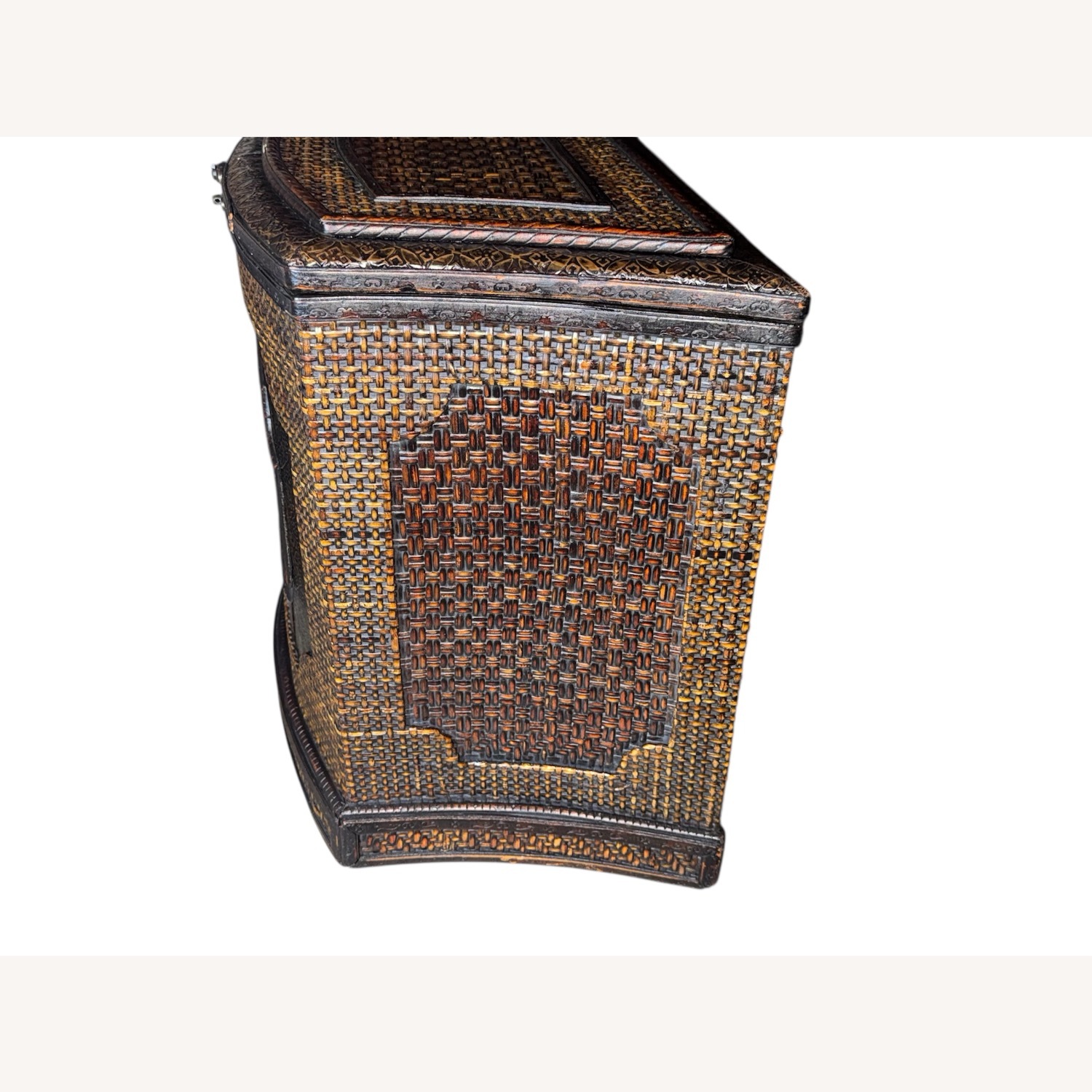 Rare 19th C. Bow-Front Ebonized Wood & Cane Chest - image-3