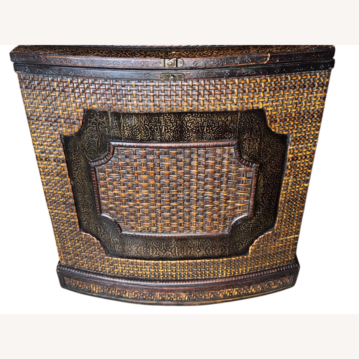 Rare 19th C. Bow-Front Ebonized Wood & Cane Chest - image-2