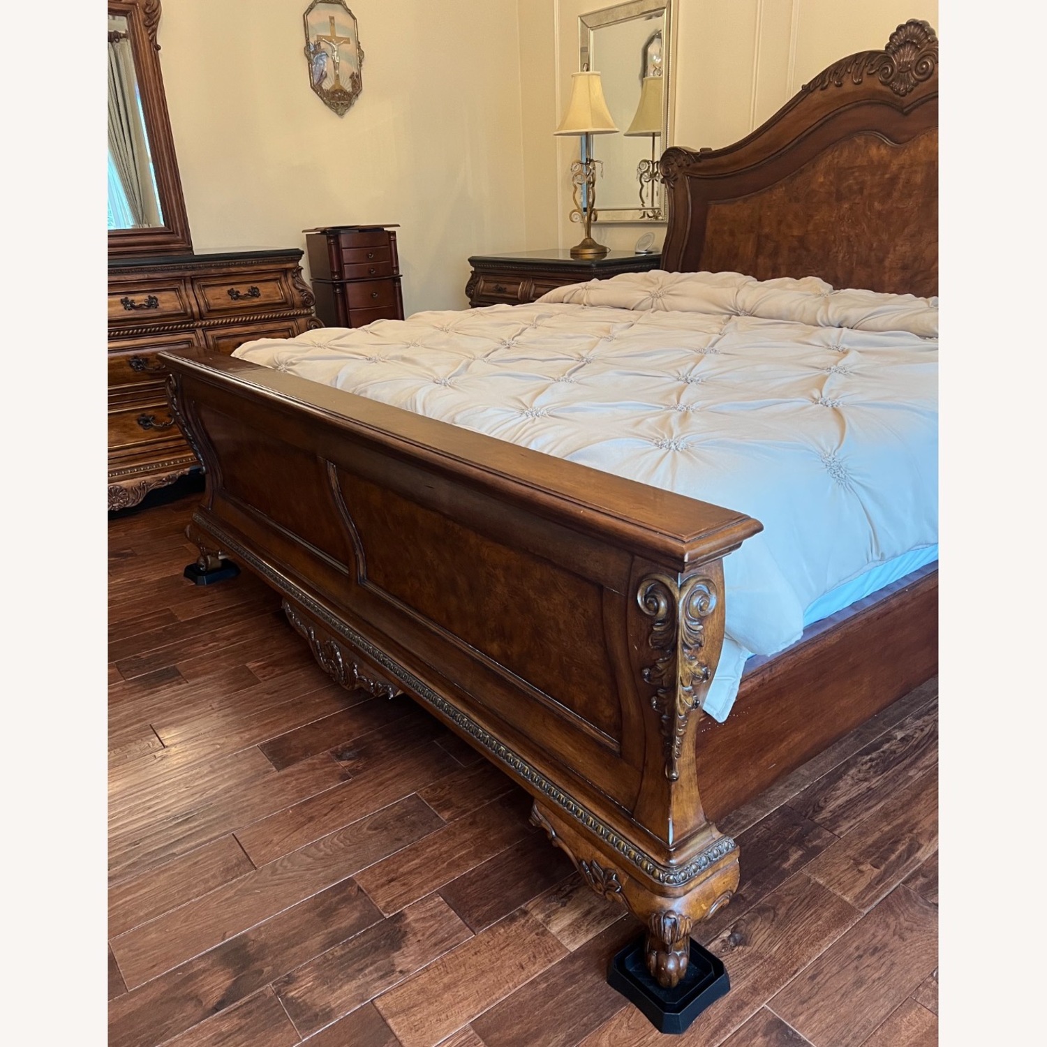 Vintage/Antique Dark Brown Wood King Bed - image-2