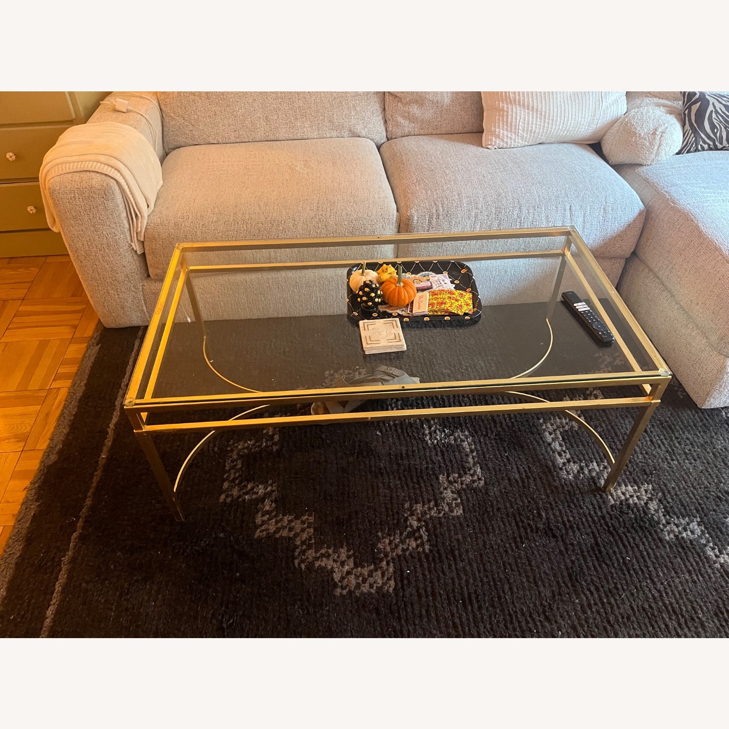 Vintage/Antique Gold Glass Coffee Table - image-2