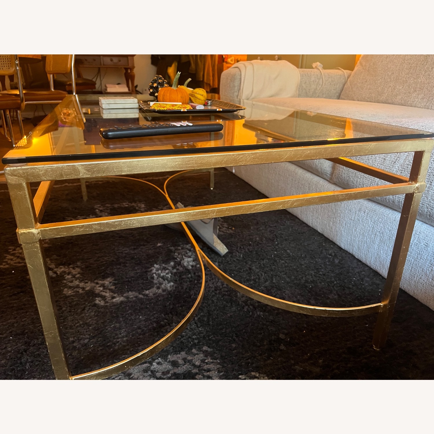 Vintage/Antique Gold Glass Coffee Table - image-3