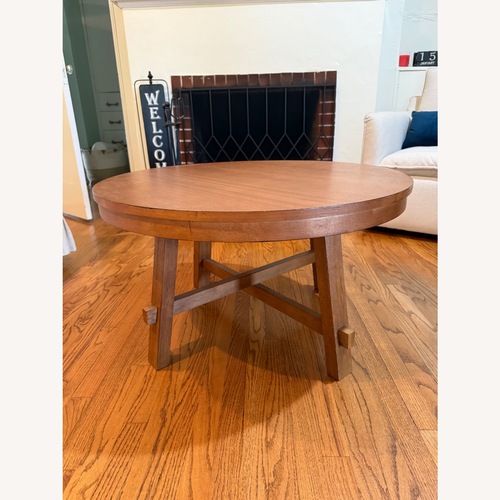 Used Brown Wood Farmhouse Style Coffee Table for sale on AptDeco