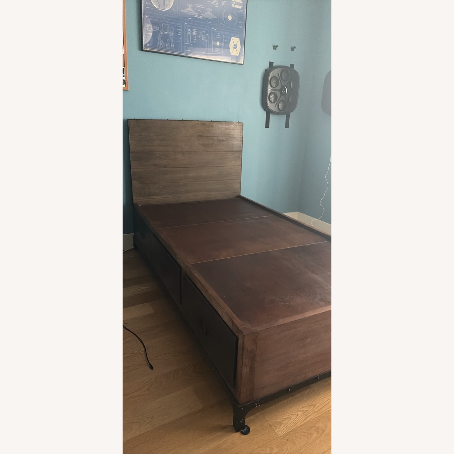 Restoration Hardware Dark Brown Wood Twin Bed - image-9