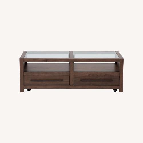 Used Living Spaces Sawyer Brown Walnut 54"Wide Rectangle Coffee Table for sale on AptDeco