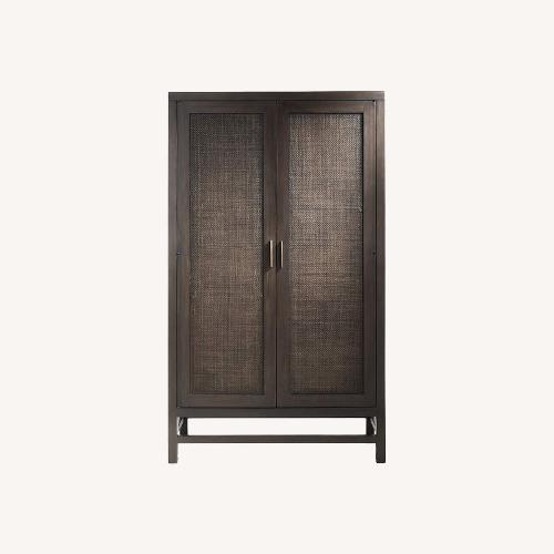 Used Crate & Barrel Blake 3" Dark Brown Teak & Rattan Storage Cabinet for sale on AptDeco