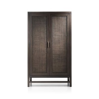 Crate & Barrel Blake 3" Dark Brown Teak & Rattan Storage Cabinet