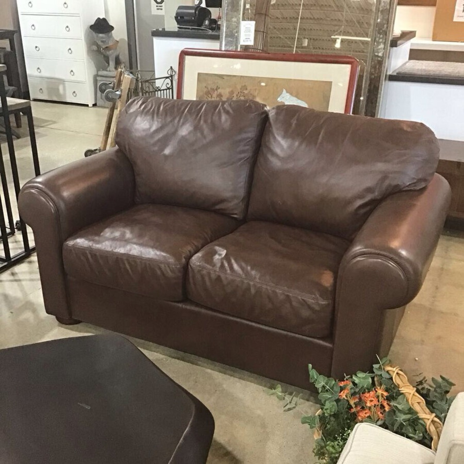 Faux Leather Two-Seat Rollarm Loveseat - image-1