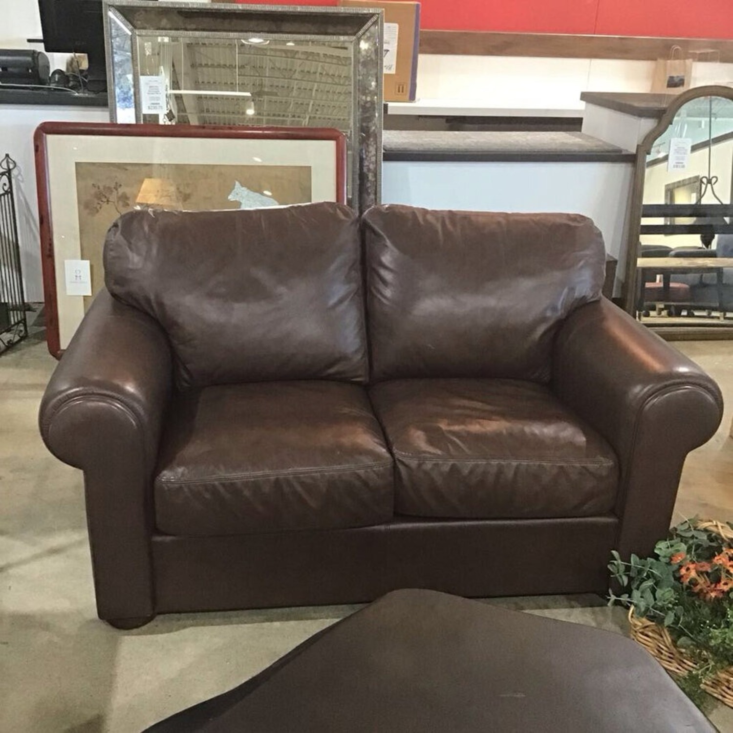 Faux Leather Two-Seat Rollarm Loveseat - image-2