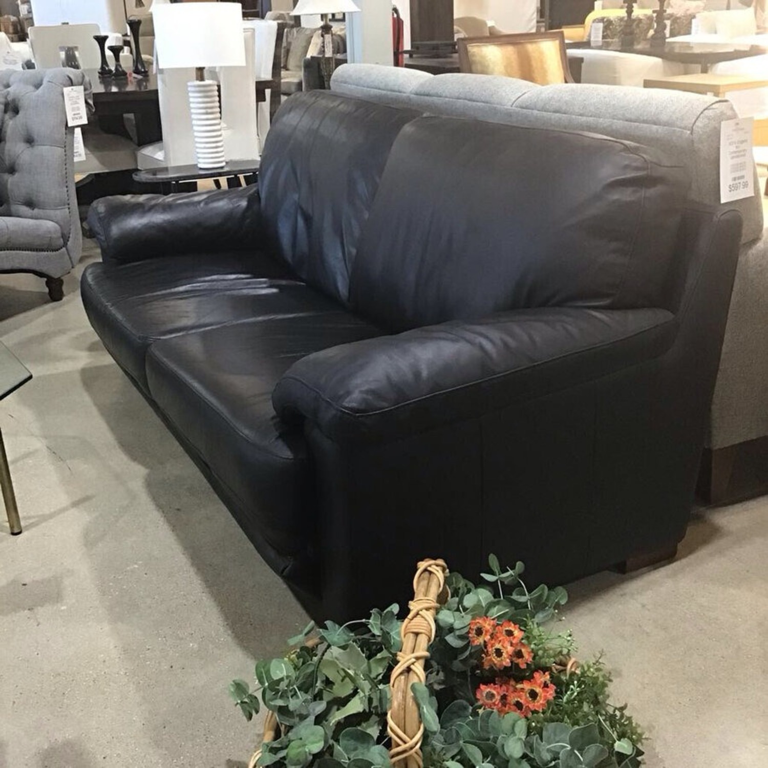 Low Two-Cushion Faux Leather Sofa Black - image-1