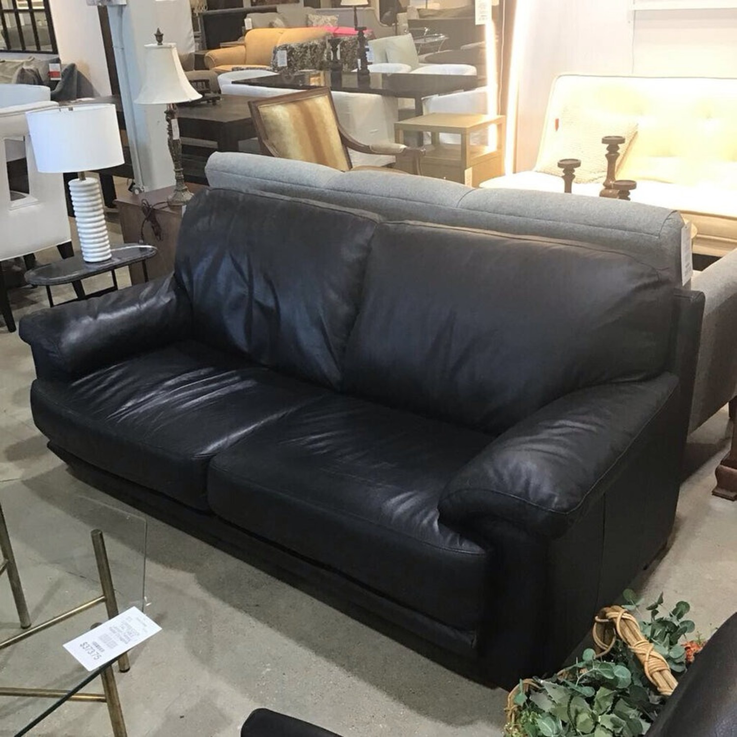 Low Two-Cushion Faux Leather Sofa Black - image-2