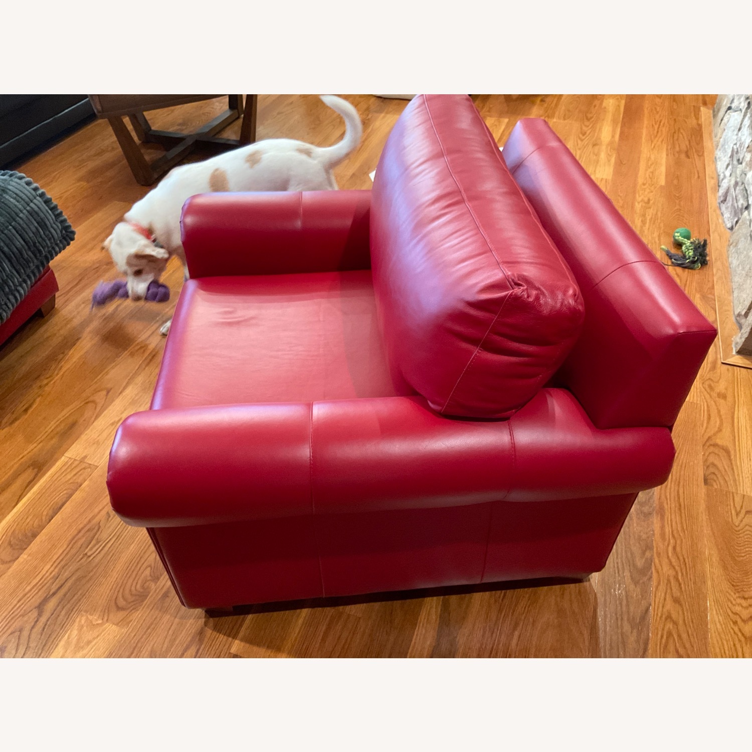 Elite Leather Co Red Leather Chair and ottoman - image-3
