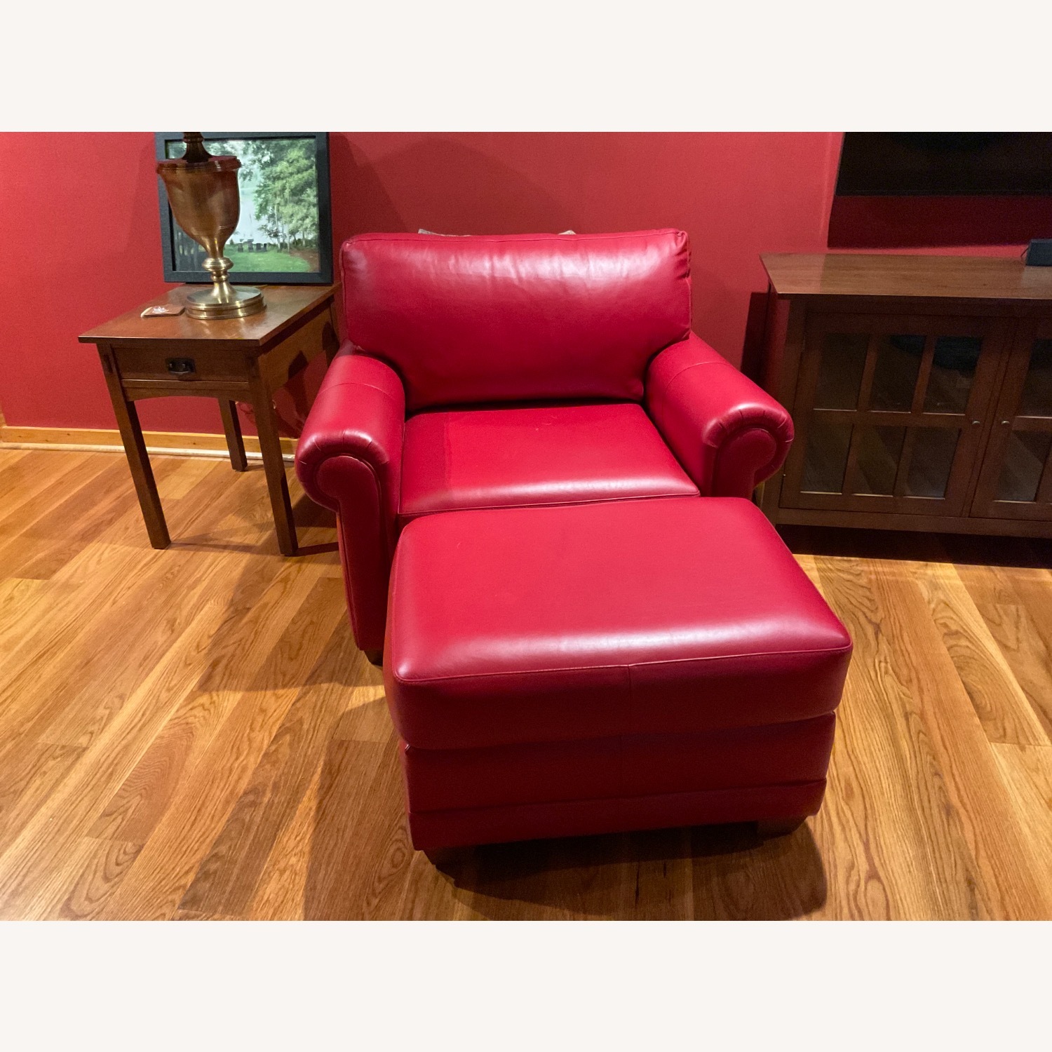 Elite Leather Co Red Leather Chair and ottoman - image-9