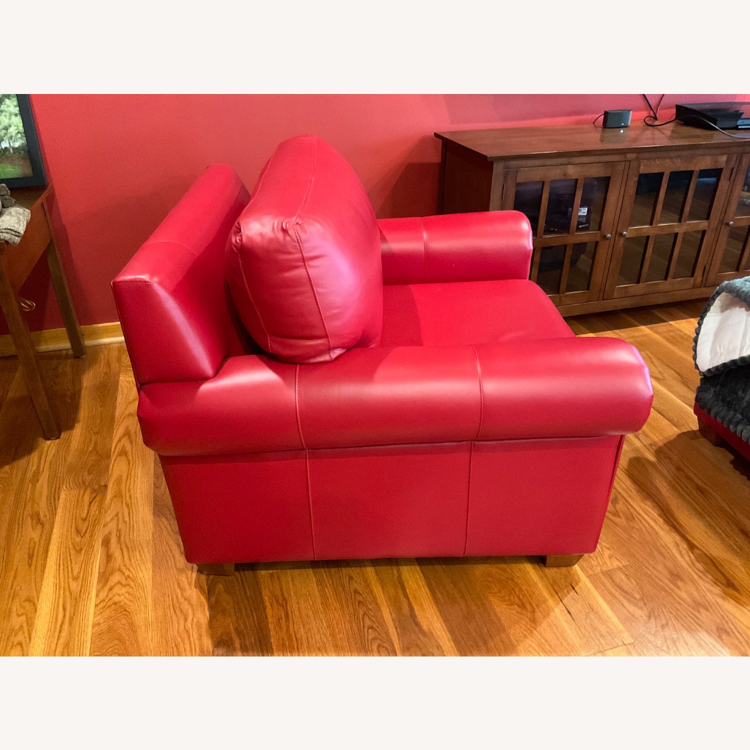 Elite Leather Co Red Leather Chair and ottoman - image-1