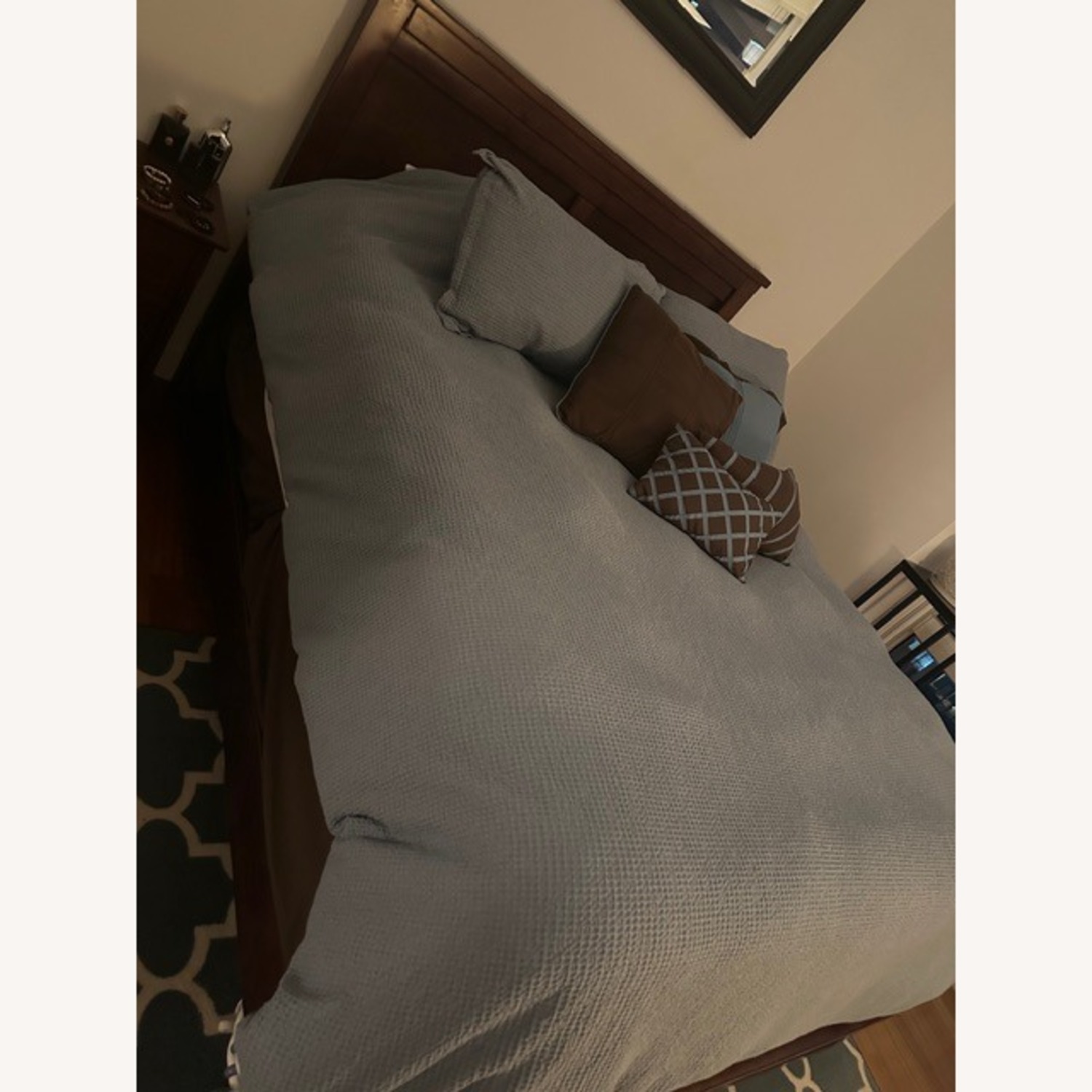 Dark Brown Wood Queen Bed - image-1