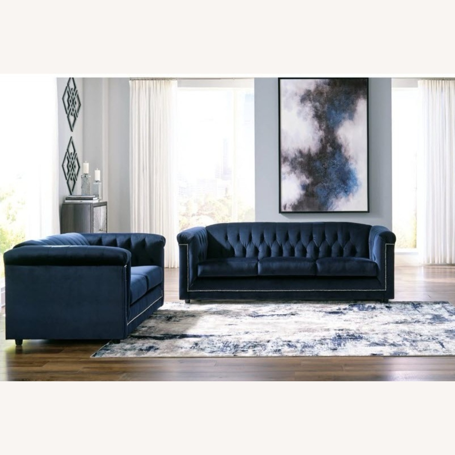 Ashley Furniture Blue Suede 3+ Seater Sofa - image-4