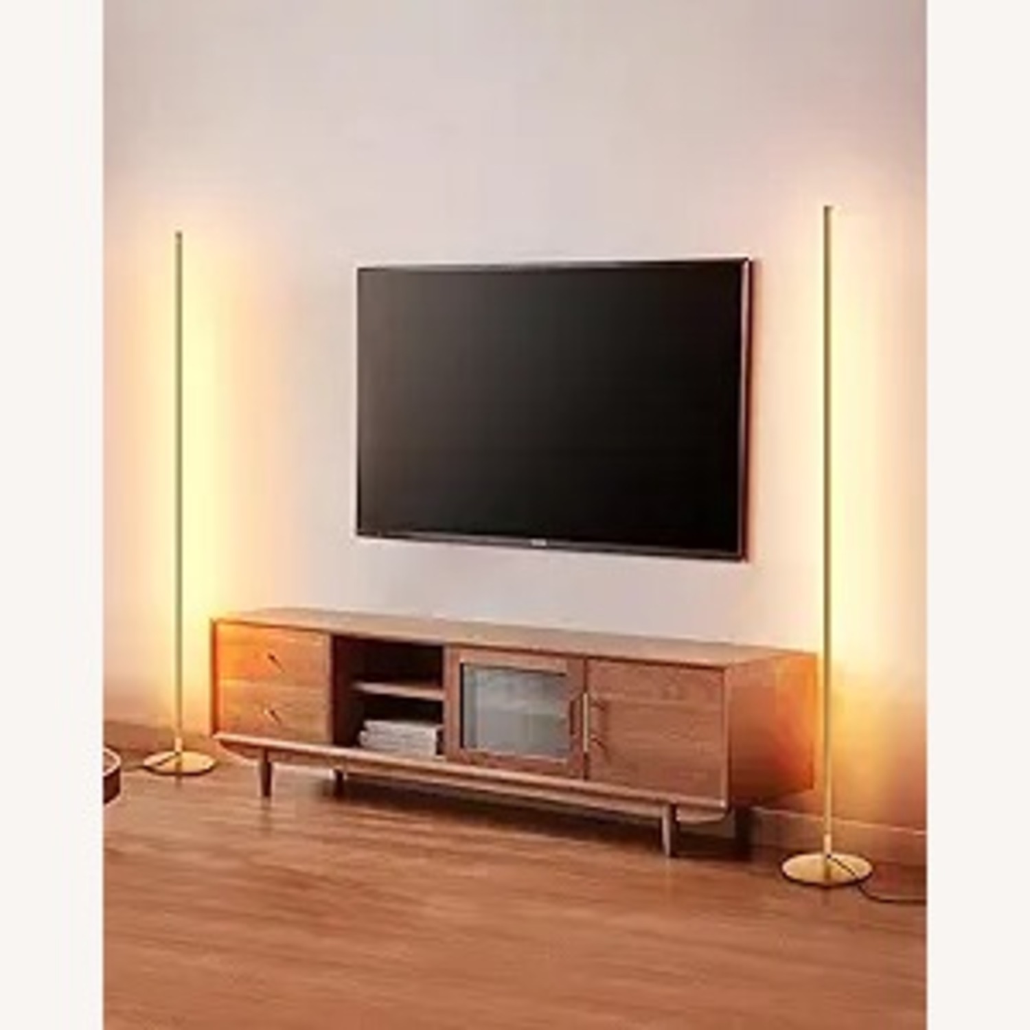 Set of 2 LED Corner Light Gold Floor Lamps - image-1