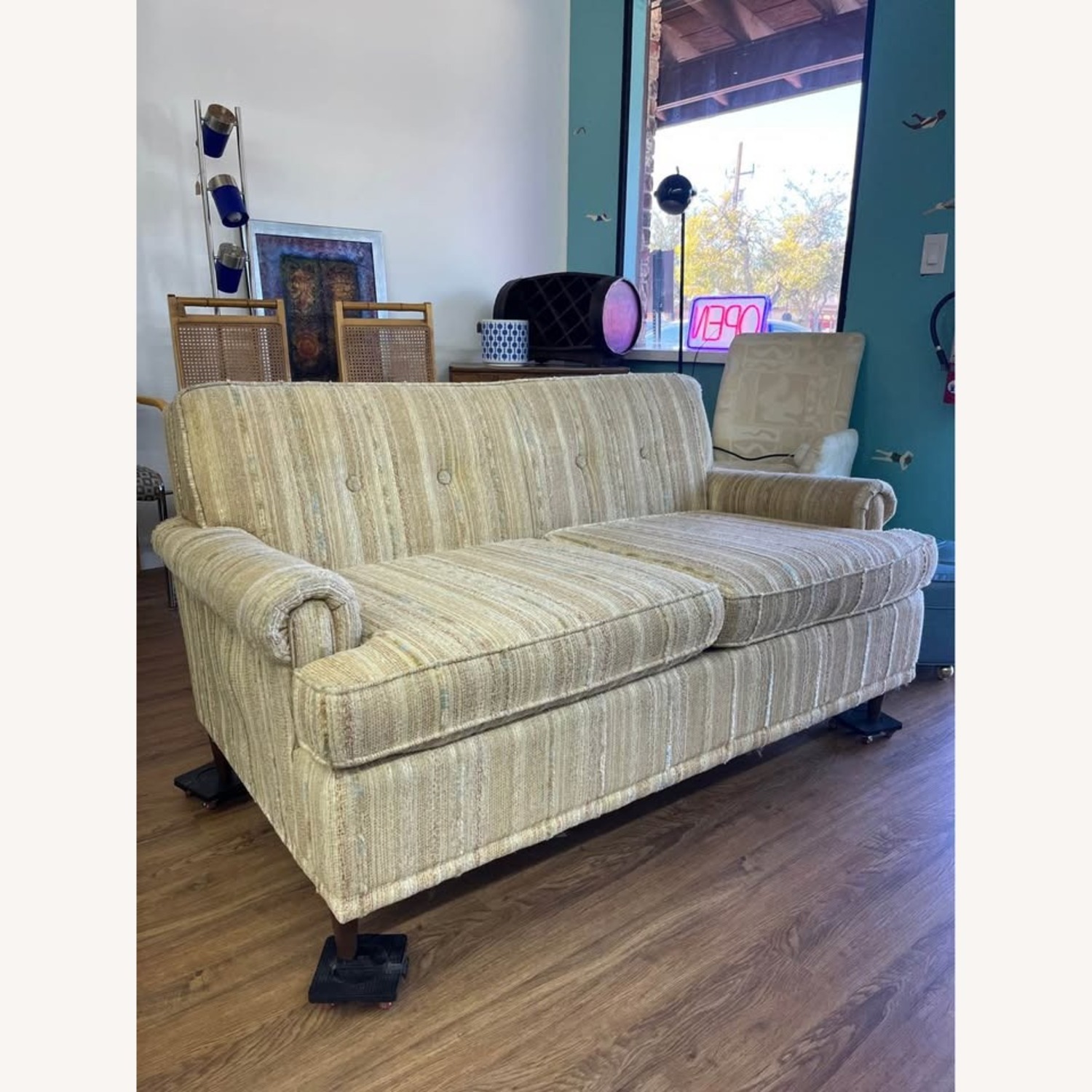 Vintage/Antique Natural Fabric 2 Seater Sofa - image-1