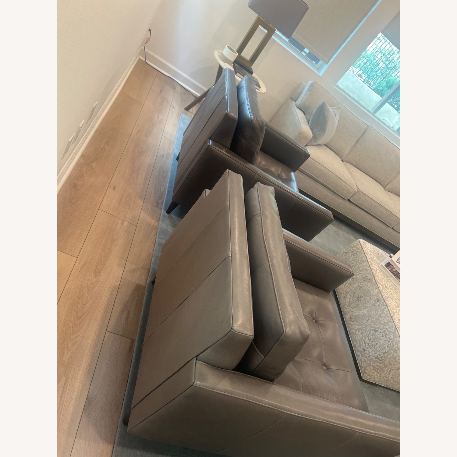 Crate & Barrel Petrie Dark Gray Leather Armchair - image-4