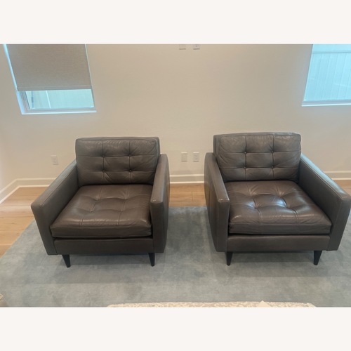 Used Crate & Barrel Petrie Dark Gray Leather Armchair for sale on AptDeco