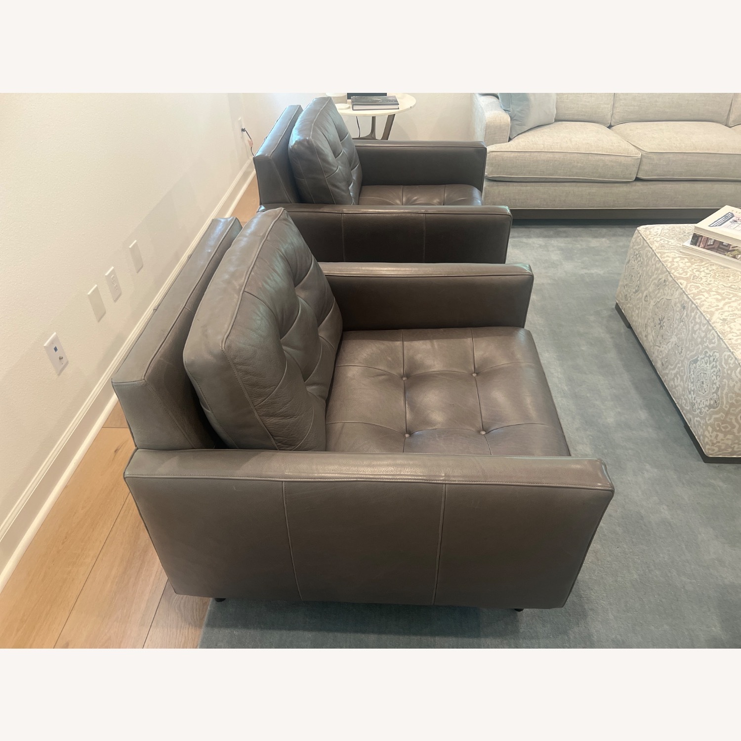 Crate & Barrel Petrie Dark Gray Leather Armchair - image-2