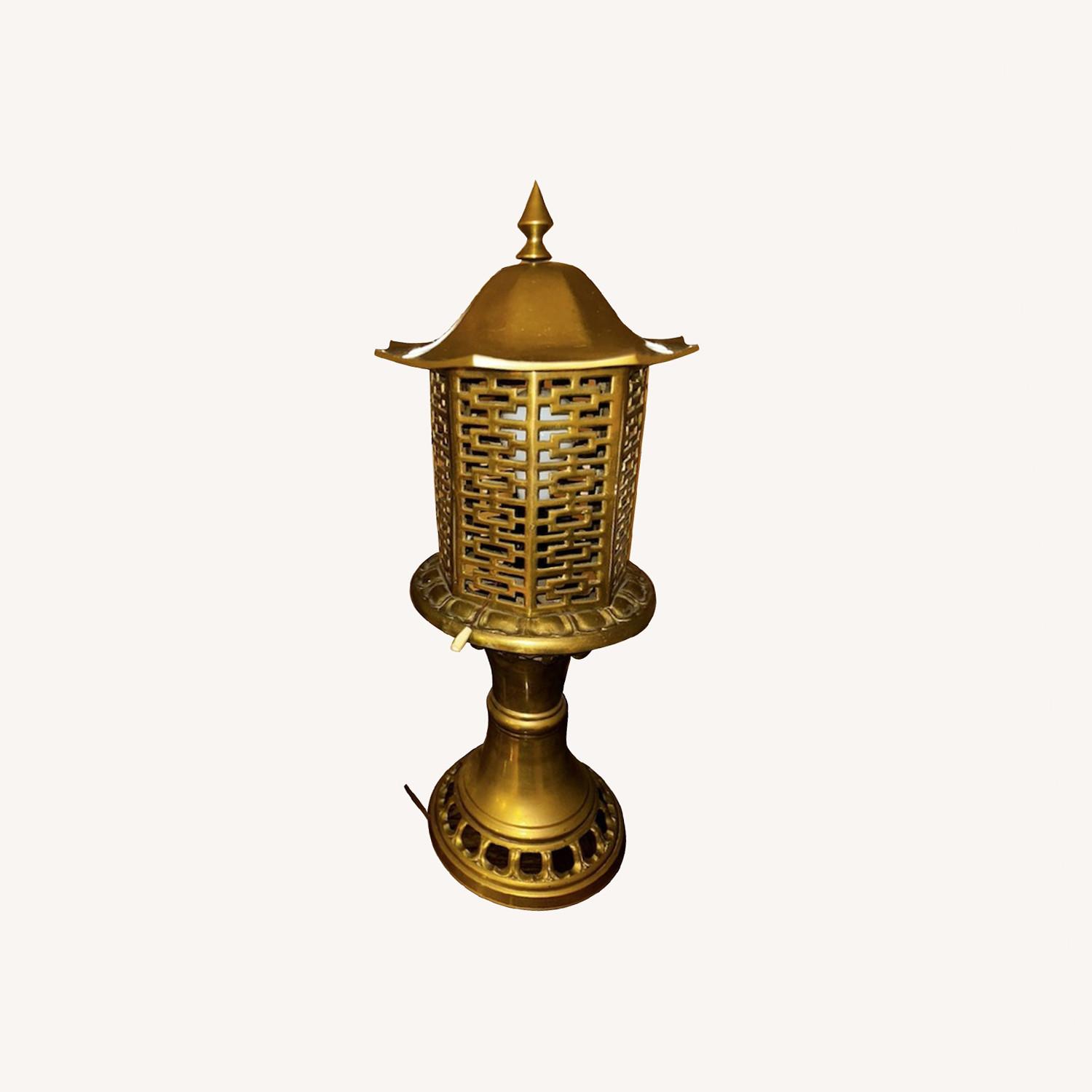 Vintage Solid Brass Chinese Pagoda Lamp - image-0