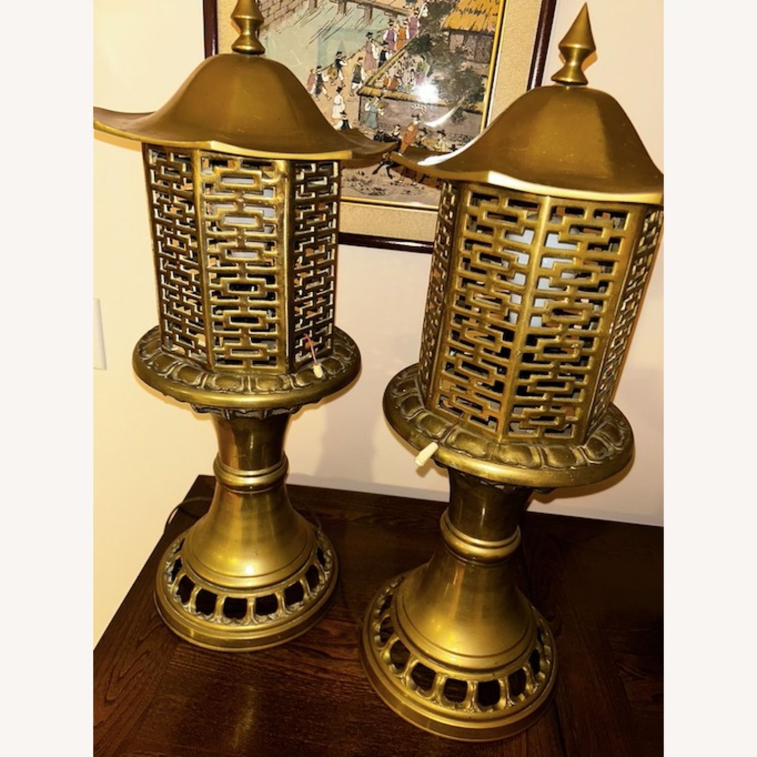 Vintage Solid Brass Chinese Pagoda Lamp - image-3