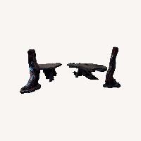 Redwood Set of Side Table with Matching Lamps