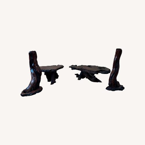 Used Redwood Set of Side Table with Matching Lamps for sale on AptDeco