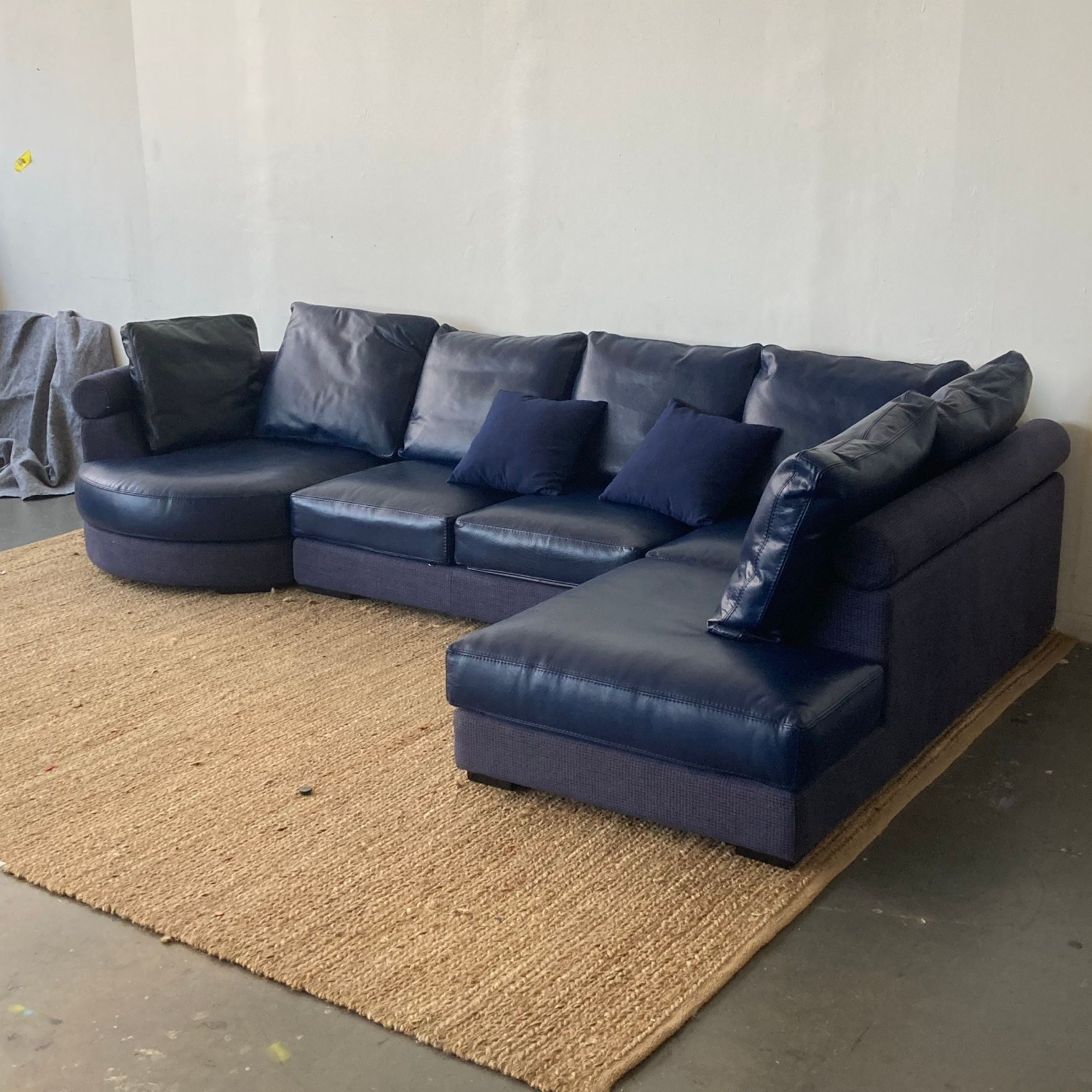 Roche Bobois Blue Leather Sectional Sofa - image-5