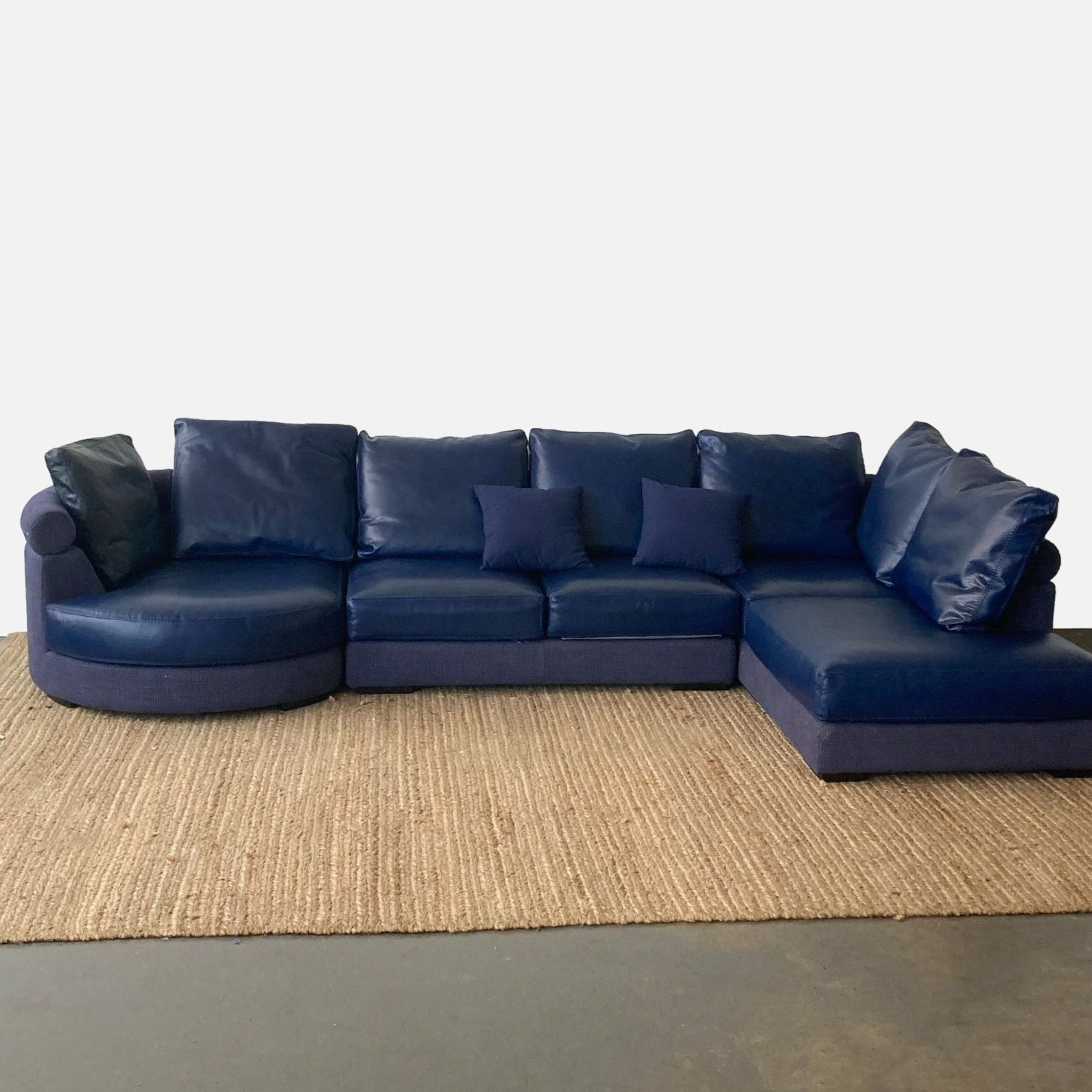 Roche Bobois Blue Leather Sectional Sofa - image-0