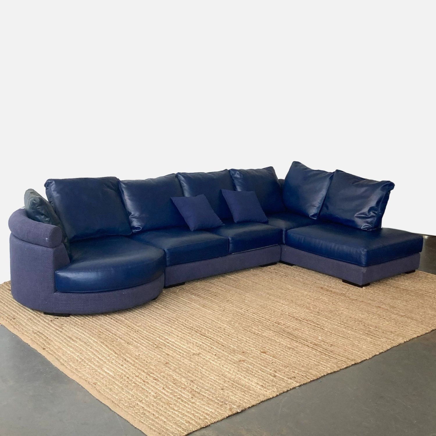 Roche Bobois Blue Leather Sectional Sofa - image-1