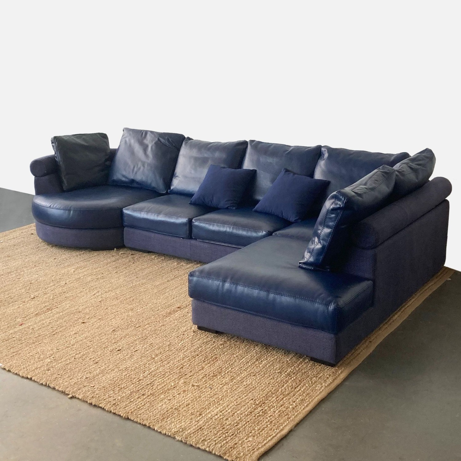 Roche Bobois Blue Leather Sectional Sofa - image-2