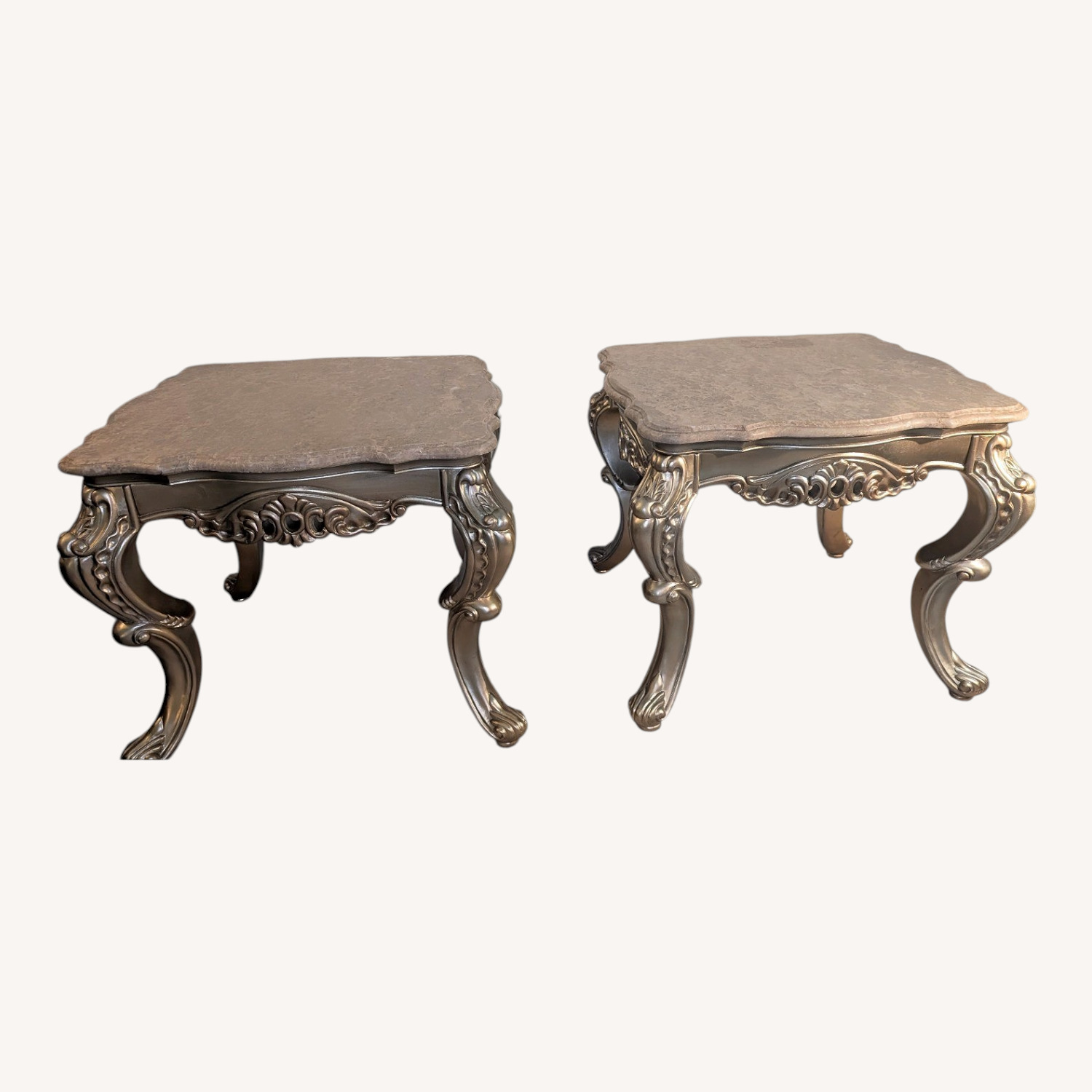 Marbled Top End Tables Antique Gold - image-0