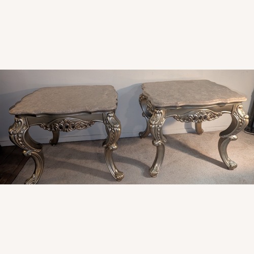 Used Marbled Top End Tables Antique Gold for sale on AptDeco