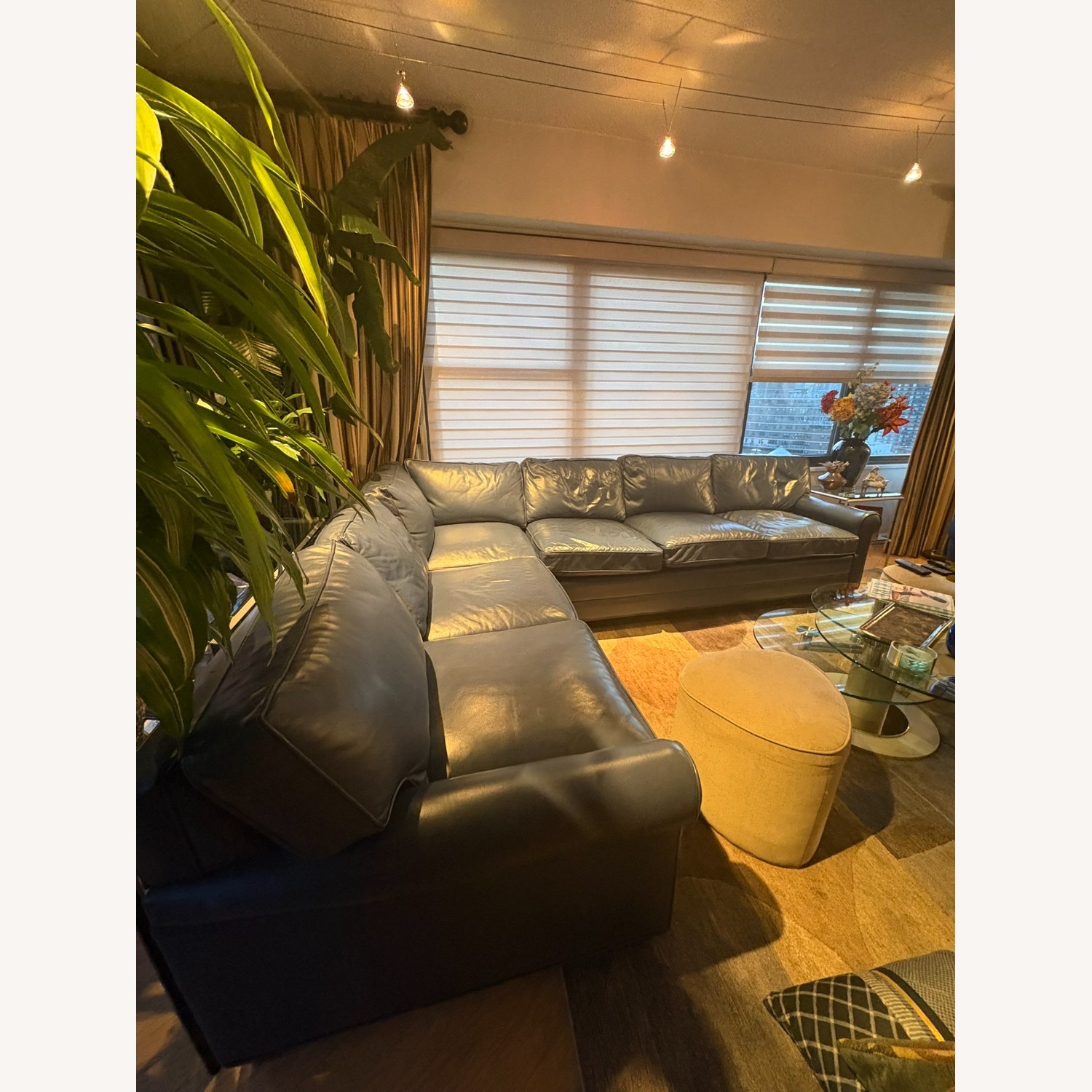 2  Piece Blue Leather Sectional Couch - image-5