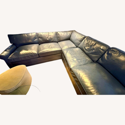 Used 2  Piece Blue Leather Sectional Couch for sale on AptDeco